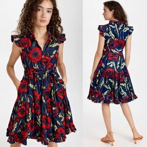 La DoubleJ Short & Sassy Dress Big Blooms Cotton Poplin Size S Made in Italy